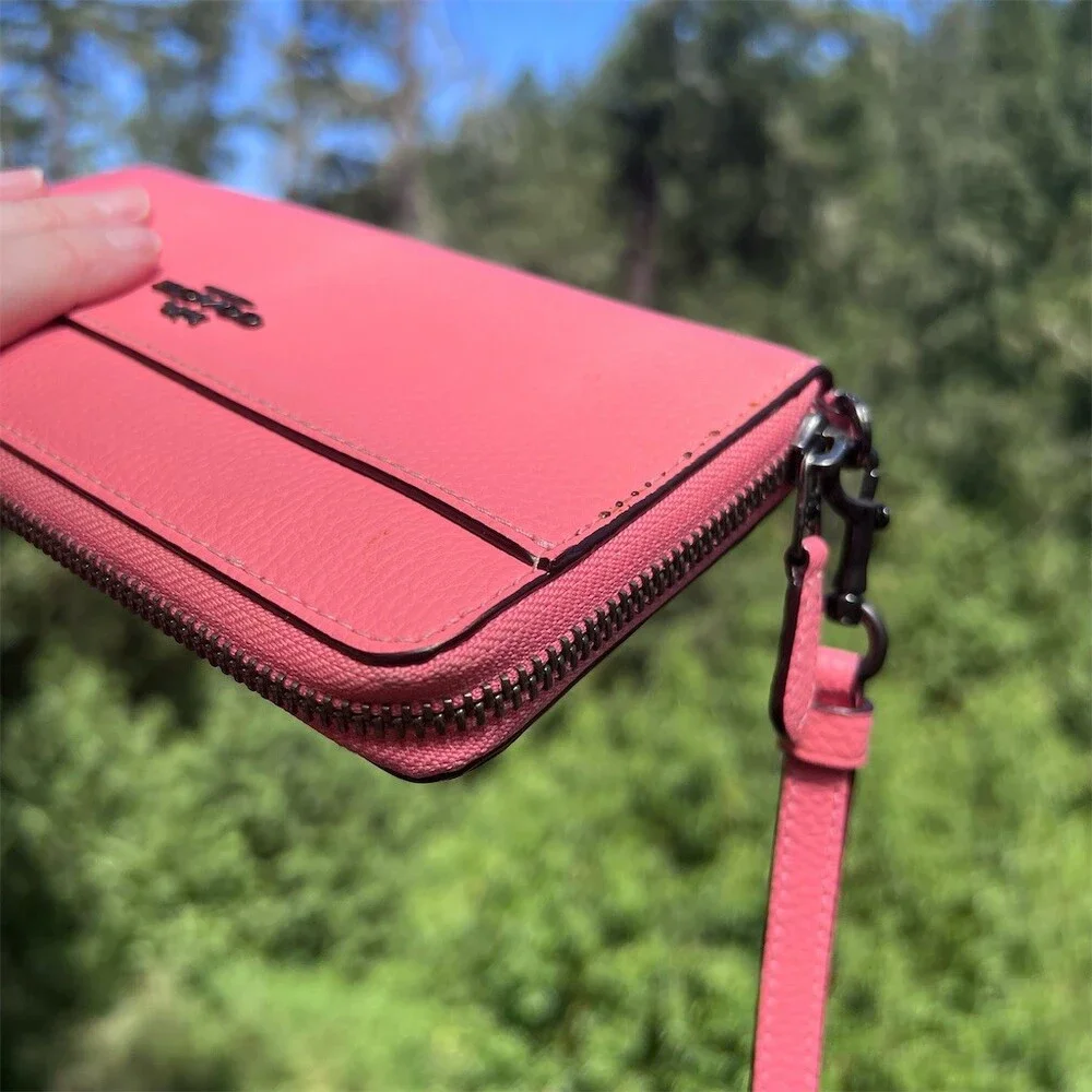 COACH Long Zip-Around Pink Pebble Leather Wallet with Silver Hardware AUTHENTIC